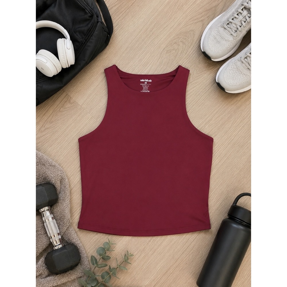 Colorfulkoala Womens High‎ Neck Cropped Tank Top Burgundy Red XS Athletic Yoga